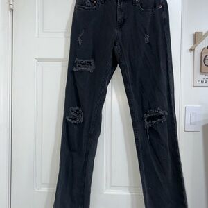 Aeropostale Women's Black Distressed Wide Leg Jeans